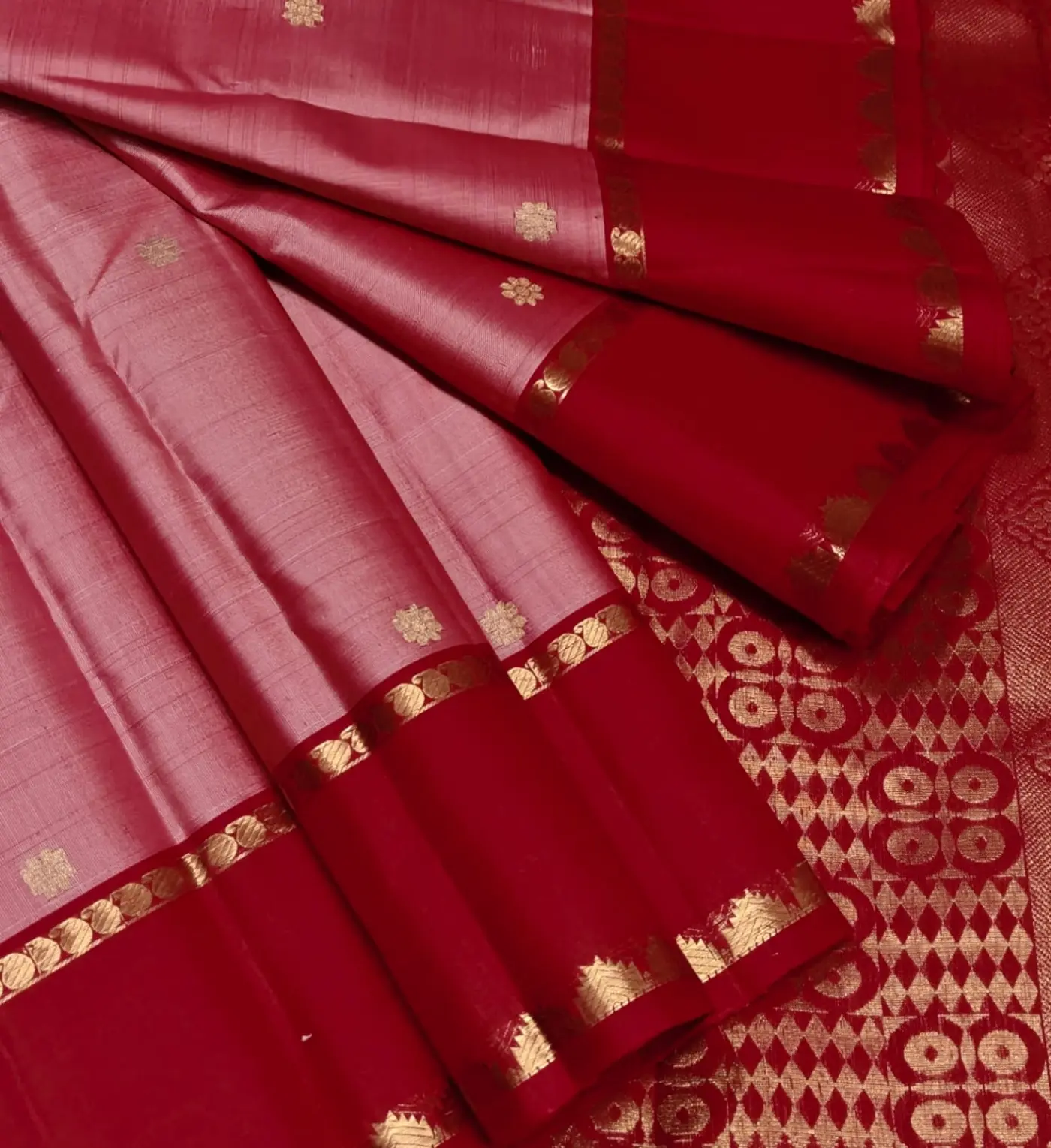Red & Pink Dual-Tone Kanjivaram Silk Saree